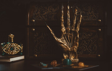 Magical stuff for Halloween, decor and design for party, close up details, celebration concept