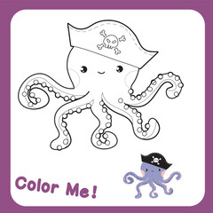 Printable coloring worksheet for toddlers. Cute pirate illustration. Vector outline for coloring page.