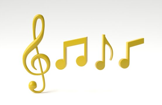 Music note Isolated on white background. Tone music icon design minimal. 3D render, 3D illustration.