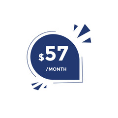 Monthly 57 Dollar price tag or sticker. fifty seven dollars sales tag. shopping promotion marketing concept. sale promotion Price Sticker Design
