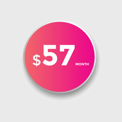 57 dollar price tag. 57$ dollar USD price symbol. price 57 Dollar sale banner in USD. Business or shopping promotion marketing concept
