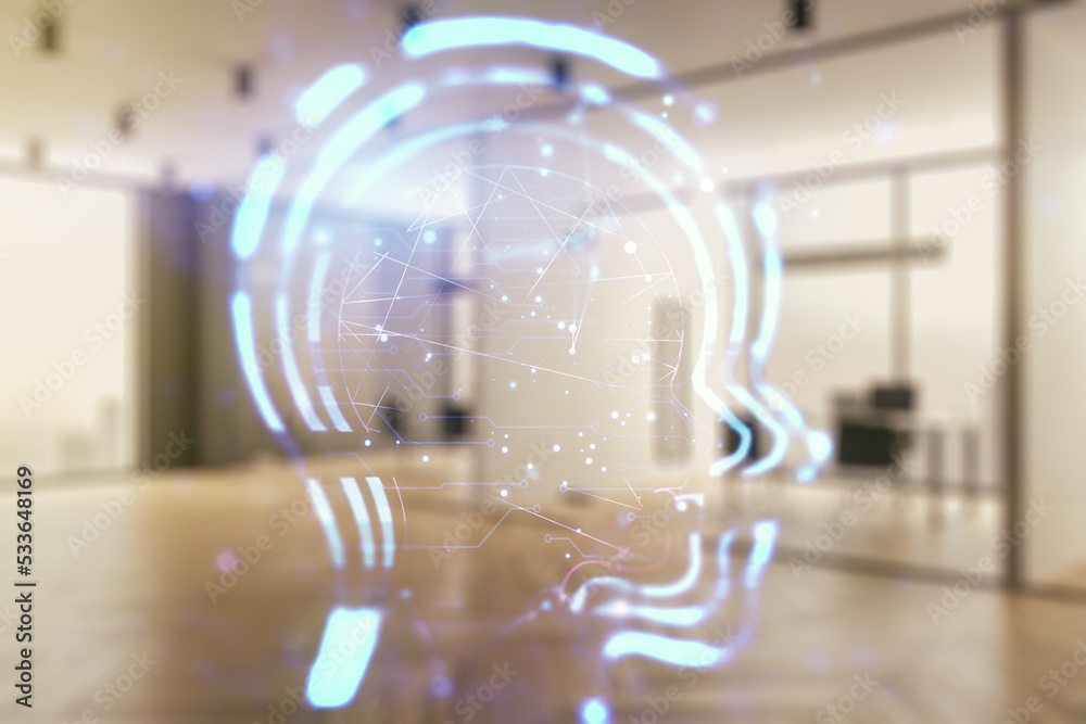 Aufkleber abstract virtual artificial intelligence interface with human head hologram on a modern furnished of