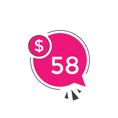 58 dollar price tag. 58$ dollar USD price symbol. price 58 Dollar sale banner in USD. Business or shopping promotion marketing concept
