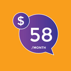 58 dollar price tag. 58$ dollar USD price symbol. price 58 Dollar sale banner in USD. Business or shopping promotion marketing concept
