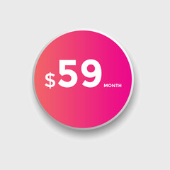 59 dollar price tag. Price $59 USD dollar only Sticker sale promotion Design. shop now button for Business or shopping promotion
