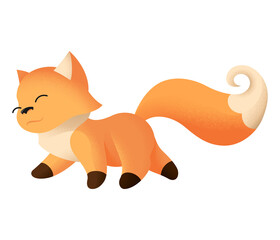 Cute fox with fluffy tail walking at leisurely pace, jogging outdoors, exploring with curiosity, smiling happily, strolling, trotting, running, having fun, heading towards bright future, enjoying life