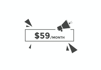 59 dollar price tag. Price $59 USD dollar only Sticker sale promotion Design. shop now button for Business or shopping promotion
