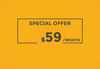 $59 USD Dollar Month sale promotion Banner. Special offer, 59 dollar month price tag, shop now button. Business or shopping promotion marketing concept
