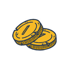 PIle of gold coins. Outline cartoon Icon of money