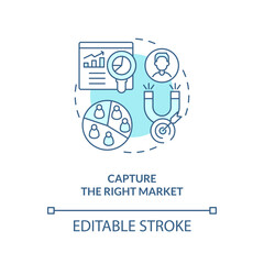 Capture right market turquoise concept icon. Practice of lead conversion abstract idea thin line illustration. Isolated outline drawing. Editable stroke. Arial, Myriad Pro-Bold fonts used