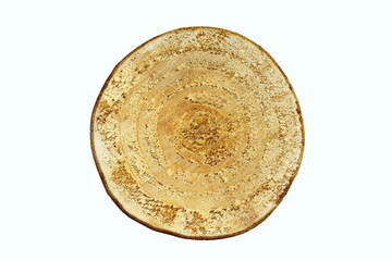 Tree trunk cross section, top view, isolated on white background