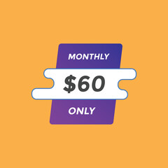 60 dollar price tag. Price $60 USD dollar only Sticker sale promotion Design. shop now button for Business or shopping promotion
