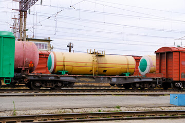 Fototapeta na wymiar Railway train, tank with fuel and lubricants.