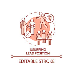 Usurping lead position terracotta concept icon. Mentorship malpractice abstract idea thin line illustration. Leadership. Isolated outline drawing. Editable stroke. Arial, Myriad Pro-Bold fonts used