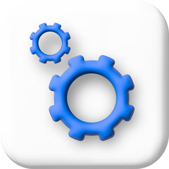 Cogwheel gear, setting symbol. 3d cartoon illustration. speech bubble with internet icon