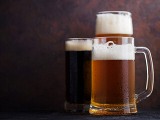 Three beers on the table. Various draft beer