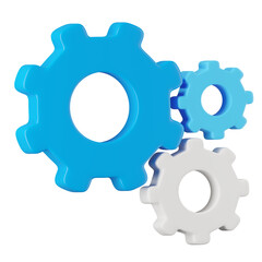 3d render of blue gears icon.