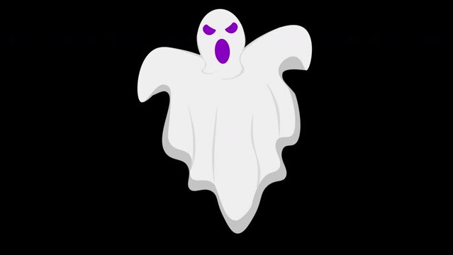 Scary Halloween ghost animation with alpha channel. Animated flying ghost, 4k video.