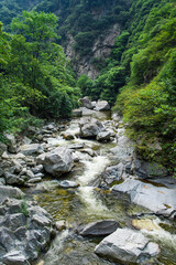Wild stream brook through through the rocks of a mountain
