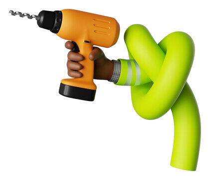 recommend clip art: 3d render, cartoon african human hand with dark skin holds yellow electric drill. Professional builder with equipment. Construction tool icon. Renovation service clip art isolated on white background