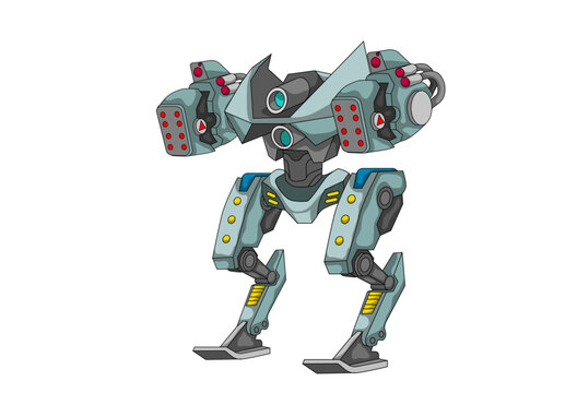 Vector illustration of  fighter robot with separate components isolated on a white background, suitable for animation and game design.