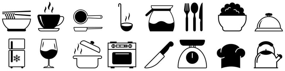 Kitchen vector icons set. cooking illustration symbol collection. kitchen utensils sign.