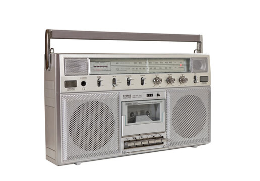 Vintage boom box portable stereo isolated.