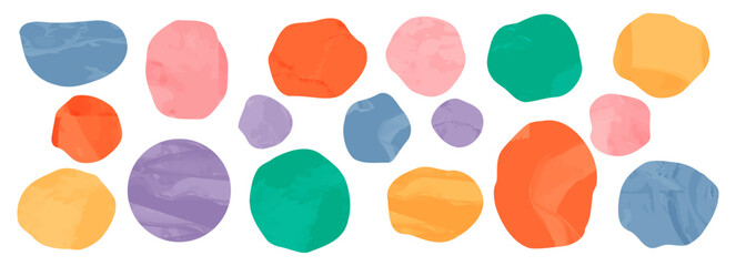 Irregular asymmetric organic stone shape collage. Gem pebble with texture isolated vector elements. Colorful blot banner vector illustration. Fantasy magic speck, bright watercolor splotch, fleck