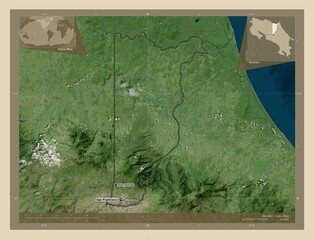 Heredia, Costa Rica. High-res satellite. Labelled points of cities