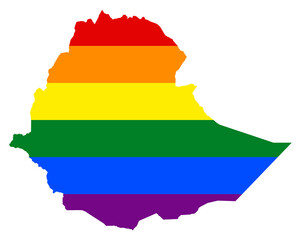 Fototapeta premium Ethiopia map with pride rainbow LGBT flag colors