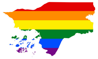 Guinea Bissau map with pride rainbow LGBT flag colors