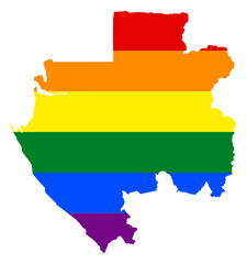 Gabon map with pride rainbow LGBT flag colors