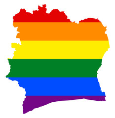 Ivory Coast map with pride rainbow LGBT flag colors