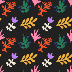 Fototapeta na wymiar Abstract creative seamless patterns with colorful plants. Modern cartoon design for paper, cover, fabric, interior decor and other users.