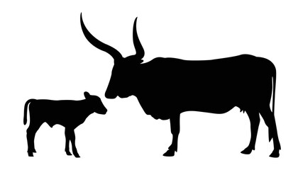 Long cow dress. cow silhouette black white isolated hand drawn vector cow silhouette vector illustration