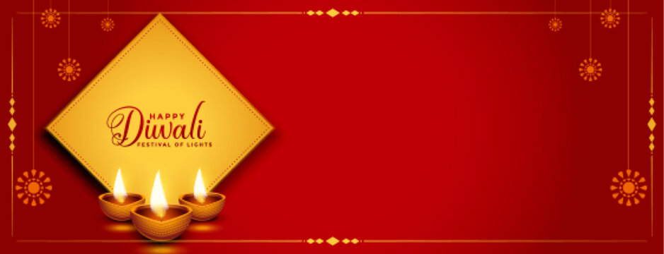 Happy Diwali Red Banner With Text Space