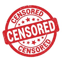 CENSORED text written on red round stamp sign.