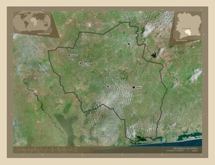 Goh-Djiboua, Cote d'Ivoire. High-res satellite. Labelled points of cities