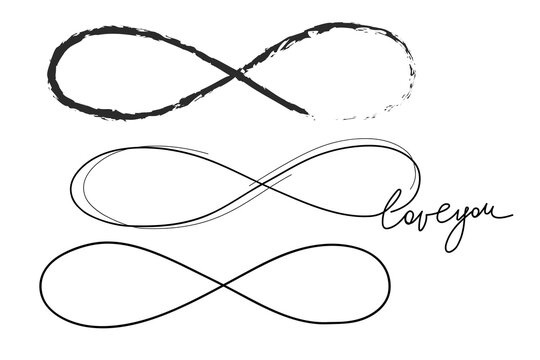 Hand drawn infinity symbol, sign doodle icon set. Infinity sign vector illustration on white. 
