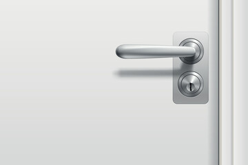 realistic steel door handle on white door