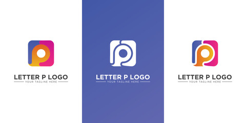 Abstract colorful letter P logo icon set for corporate identity design isolated on white background, P Letter Abstract Vector Logo Design Template. Creative Typographic Concept Icon.