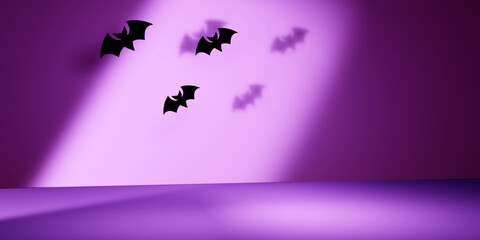 Halloween black bats with shadow - 3D render