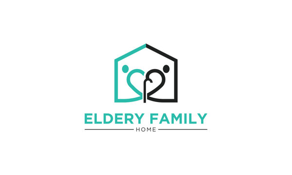 Elderly healthcare heart shaped logo. Nursing home care logo design with simple style
