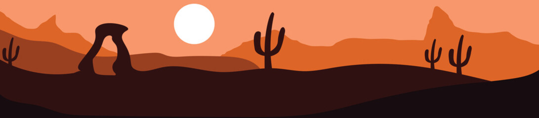 Vector Illustration Background.wild west sunset desert scene with Cactus.