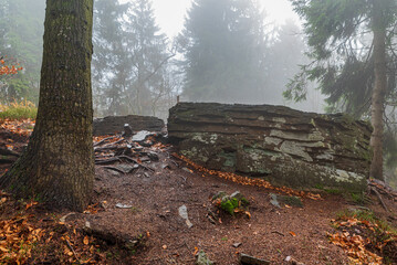 Burkov vrch hill summit in Moravskoslezske Beskydy mountains on czech - slovakian borders