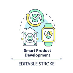 Smart product development concept icon. Internet of things. In demand small business abstract idea thin line illustration. Isolated outline drawing. Editable stroke. Arial, Myriad Pro-Bold fonts used
