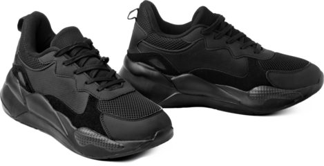 New black sneakers isolated on white background, close up