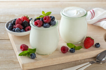 fresh greek yogurt in glass jar