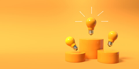 Idea light bulbs on the podiums - 3D render