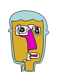 One line continuos hand drawn man portrait in abstract cartoon style